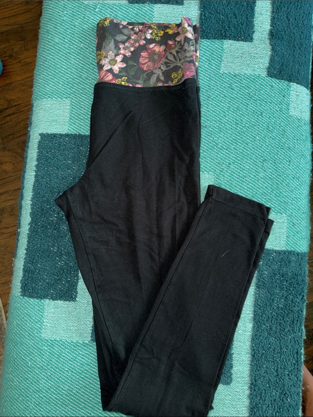 Victoria's Secret Black Leggings with Floral Waistband
